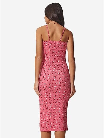 Estambul vestido midi ajustado con estampado floral y abertura istanbul