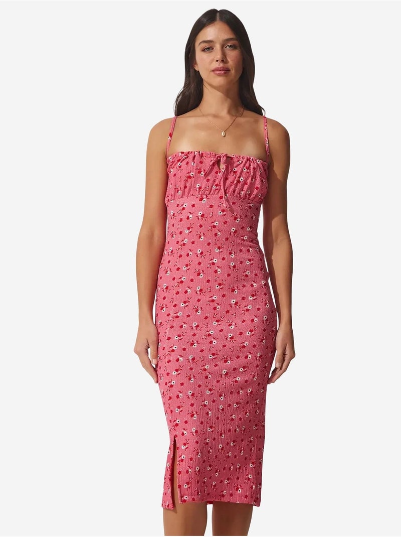 Estambul vestido midi ajustado con estampado floral y abertura istanbul Rosa claro - Kiabi