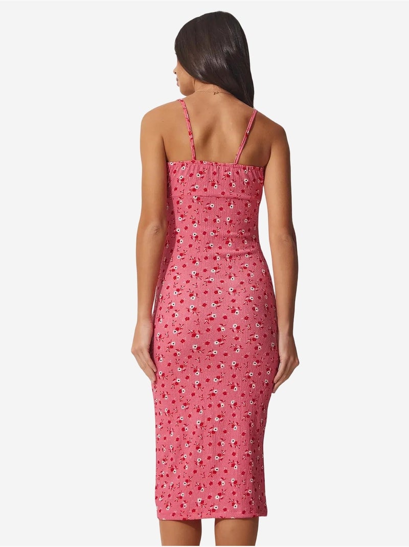 Estambul vestido midi ajustado con estampado floral y abertura istanbul Rosa claro - Kiabi