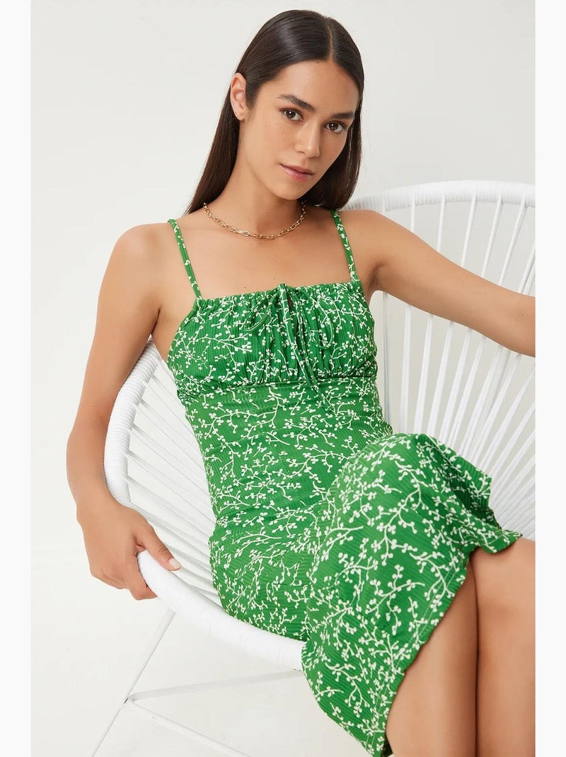 Estambul vestido midi ajustado con estampado floral y abertura istanbul Verde - Kiabi