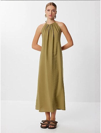 Estambul vestido midi drapeado con cuello halter istanbul