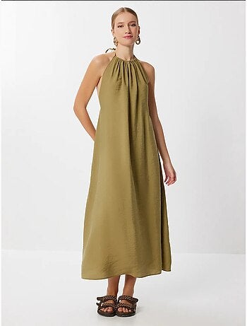 Estambul vestido midi drapeado con cuello halter istanbul