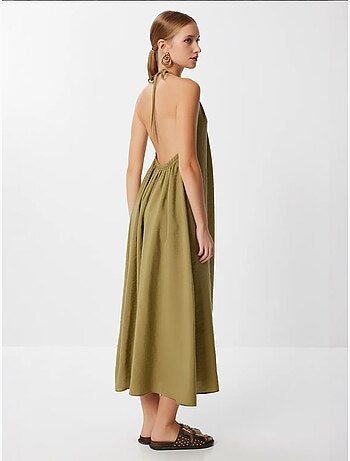 Estambul vestido midi drapeado con cuello halter istanbul