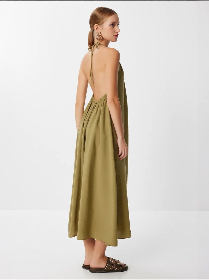 Estambul vestido midi drapeado con cuello halter istanbul Verde caqui - Kiabi