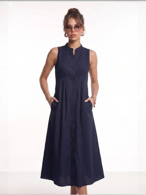 Estambul vestido midi sin mangas con cuello mandarín y corte a istanbul - Kiabi Estambul vestido midi sin mangas con cuello mandarín y corte a istanbul - Kiabi