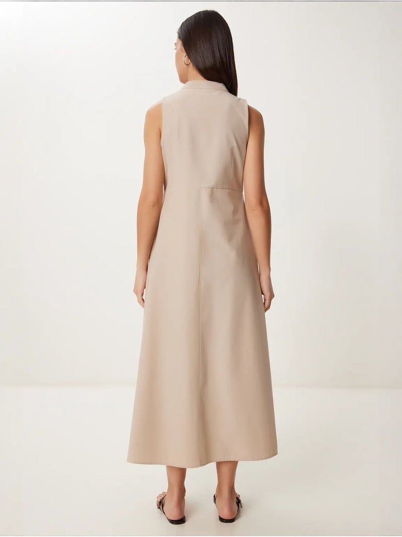 Estambul vestido midi sin mangas con cuello mandarín y corte a istanbul Beige arcilla - Kiabi