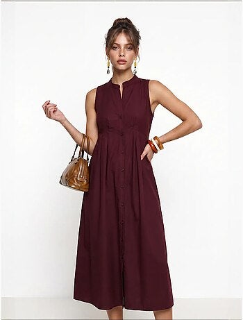 Estambul vestido midi sin mangas con cuello mandarín y corte a istanbul
