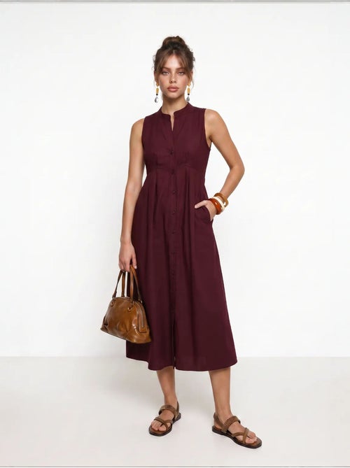 Estambul vestido midi sin mangas con cuello mandarín y corte a istanbul - Kiabi Estambul vestido midi sin mangas con cuello mandarín y corte a istanbul - Kiabi