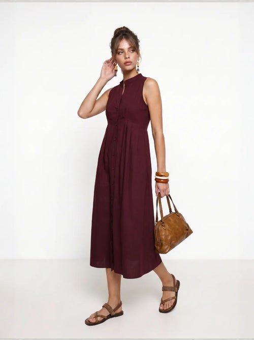 Estambul vestido midi sin mangas con cuello mandarín y corte a istanbul - Kiabi Estambul vestido midi sin mangas con cuello mandarín y corte a istanbul - Kiabi