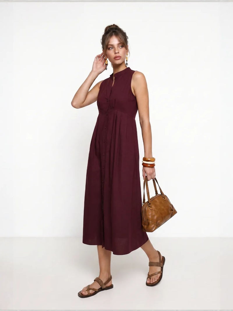 Estambul vestido midi sin mangas con cuello mandarín y corte a istanbul Rojo burdeos - Kiabi