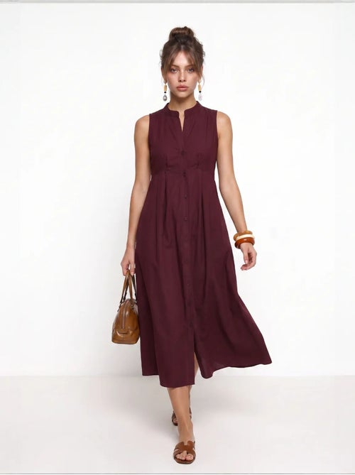 Estambul vestido midi sin mangas con cuello mandarín y corte a istanbul - Kiabi Estambul vestido midi sin mangas con cuello mandarín y corte a istanbul - Kiabi