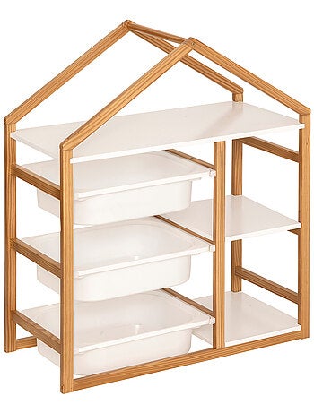Estantería infantil con forma de casa y 3 cajas de almacenamiento
