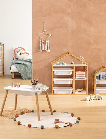 Estantería infantil con forma de casa y 3 cajas de almacenamiento