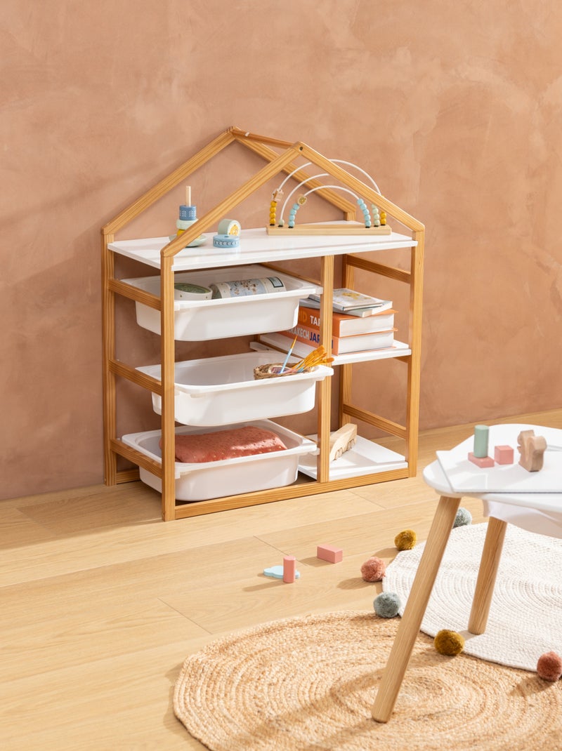 Estantería infantil con forma de casa y 3 cajas de almacenamiento Blanco - Kiabi