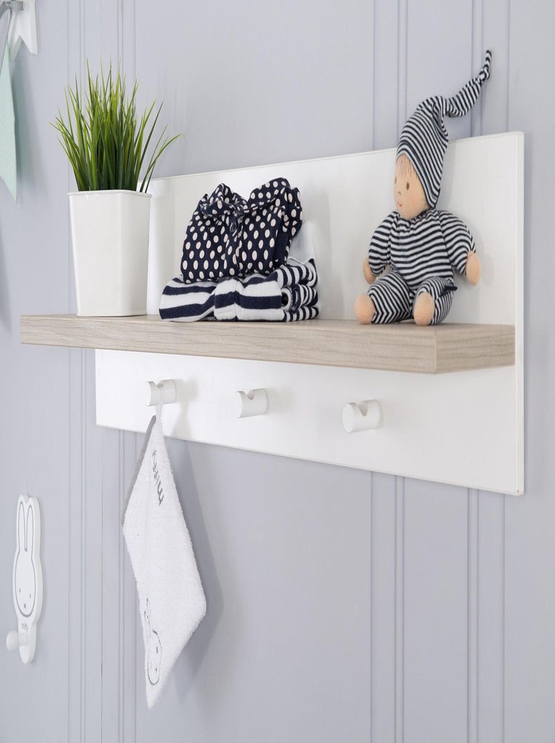 Estantería mural con 3 perchas en melamina para habitación infantil 'Roba moritz' Blanco Marrón - Kiabi