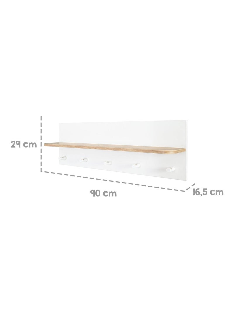 Estantería mural en madera con 5 perchas para habitación infantil 'Roba ava' Blanco Marrón - Kiabi