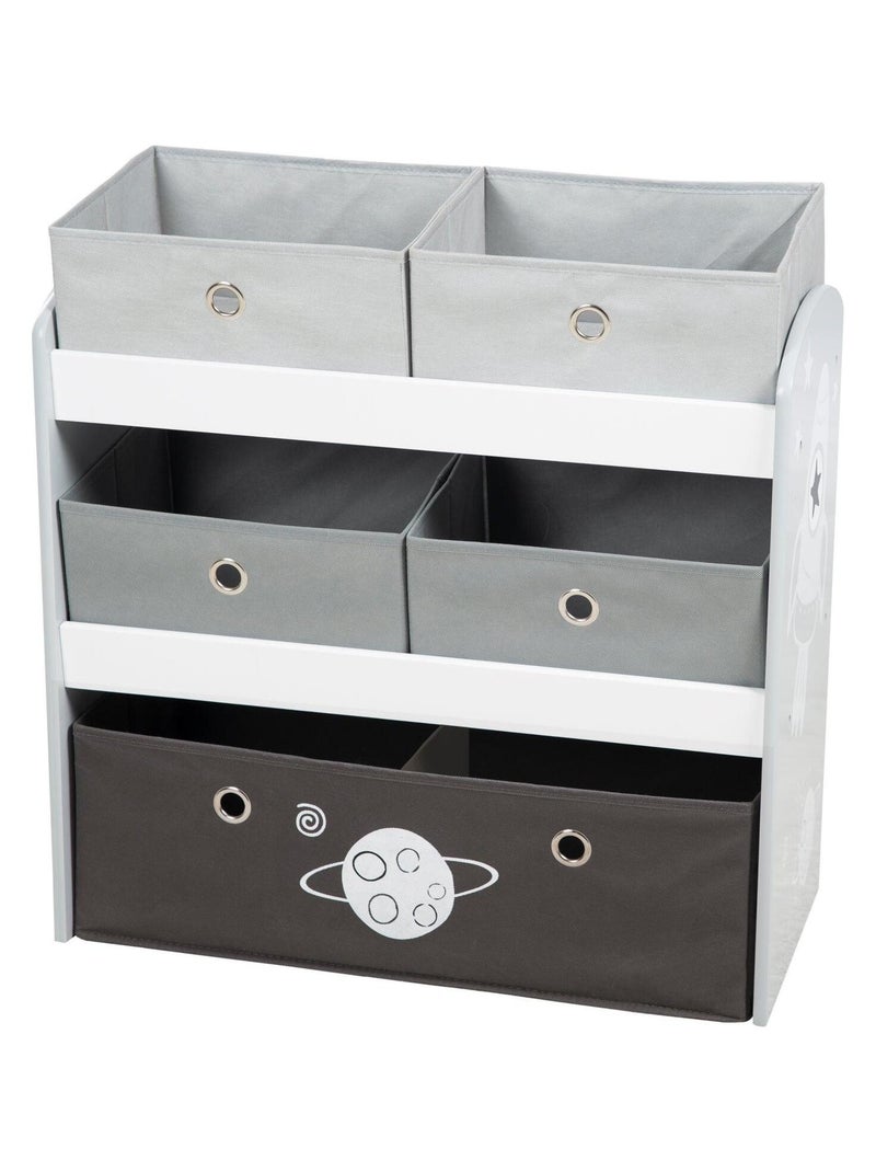 Estantería para juguetes con 5 cajas de tela 'Roba rakete' Gris blanco negro - Kiabi