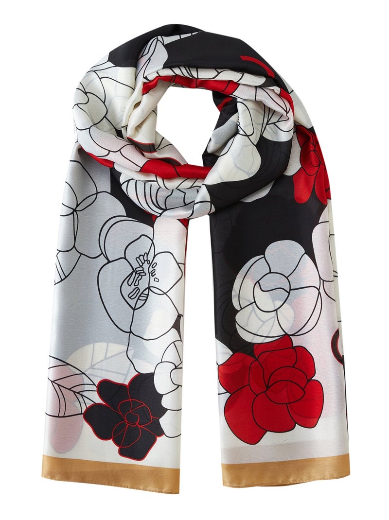 Estola de seda Fiore Rosso Negro - Kiabi
