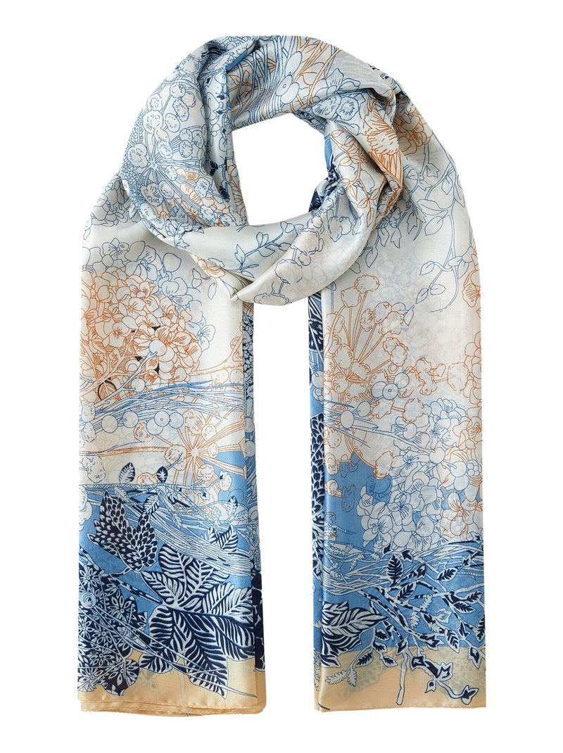 Estola de seda Flora Vivaz Azul - Kiabi