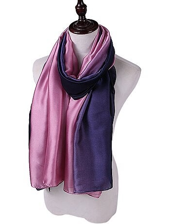 Estola de seda rosa púrpura azul marino duo