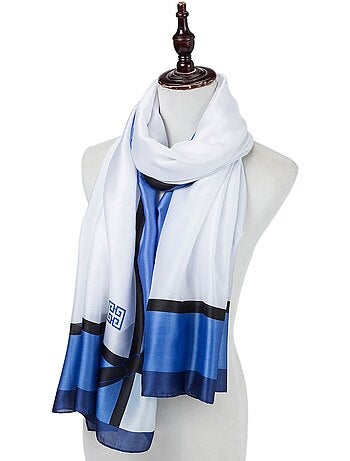Estola de Seda White Blue Florina