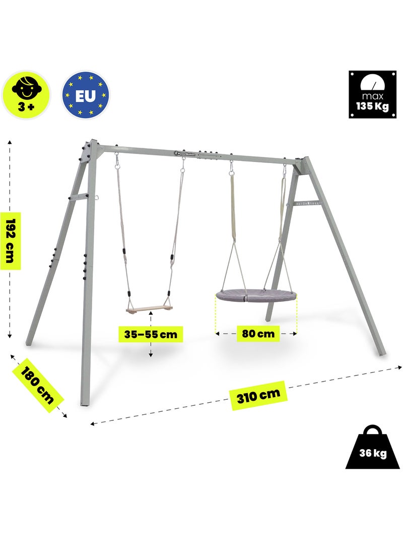 Estructura de Juegos de Jardín 4 en 1 HyperMotion - Nido de Pájaro, Columpio de Madera Gris - Kiabi