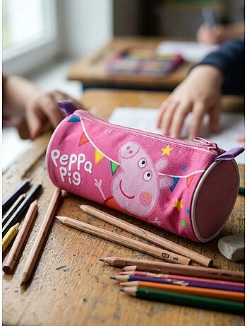 Estuche cilíndrico 21 cm en poliéster peppa pig