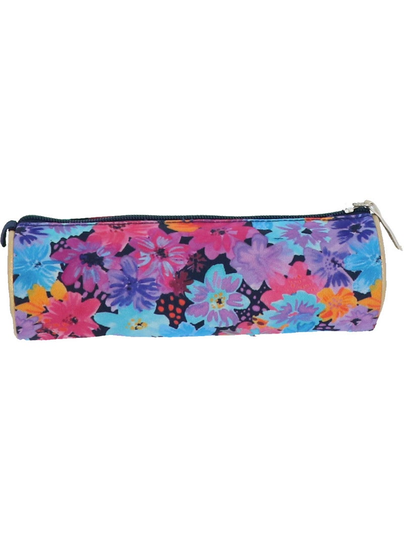 Estuche cilíndrico ettavee de tejido con estampado floral Azul marino/Naranja fluorescente - Kiabi