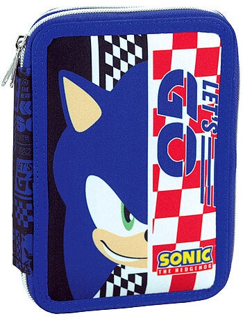 Estuche de lápices sonic 20 cm 2 compartimentos con cremallera y accesorios