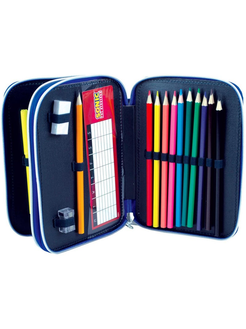 Estuche de lápices sonic 20 cm 2 compartimentos con cremallera y accesorios Blanco/Amarillo/Rosa - Kiabi