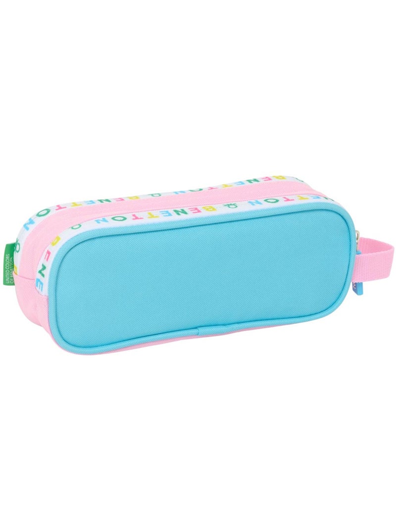 Estuche de lona 2 compartimentos Blanco Rosa Azul - Kiabi