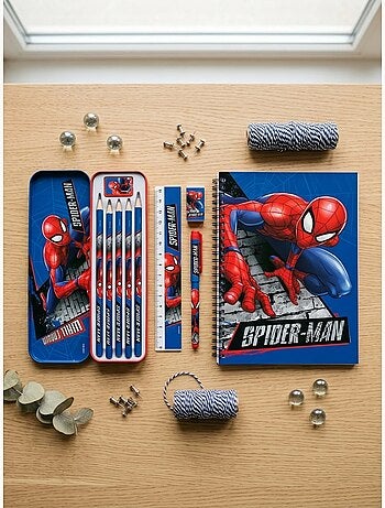 Estuche de metal con material escolar spider-man marvel