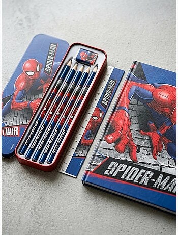 Estuche de metal con material escolar spider-man marvel