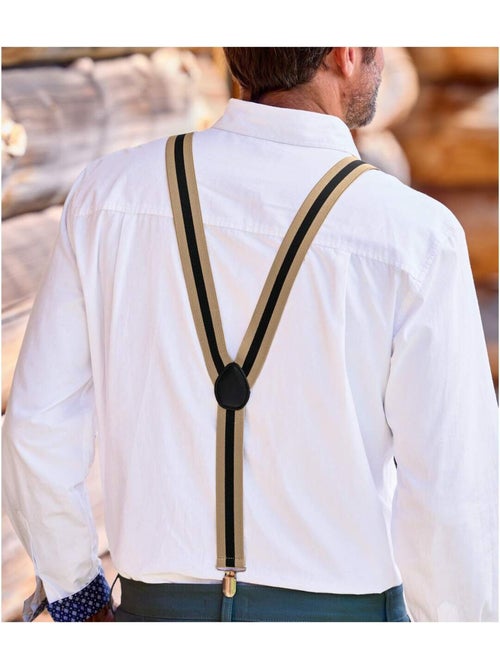 Estuche de tirantes a rayas con refuerzo de piel de vacuno, modelo en y - Kiabi Estuche de tirantes a rayas con refuerzo de piel de vacuno, modelo en y - Kiabi