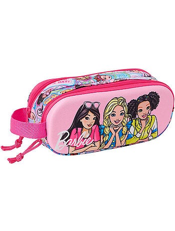 Estuche doble barbie 3d 2 compartimentos con cremallera y asa