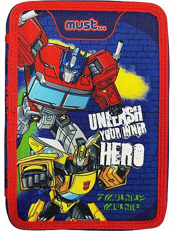 Estuche doble piso textil con accesorios transformers
