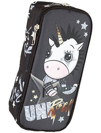 Estuche doble unicornio rock de tejido 23 cm