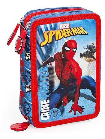 Estuche equipado 3 compartimentos con cremallera spider-man 20 cm – cofi