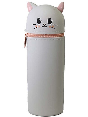 Estuche escolar cilíndrico niña 1 compartimento Chat gris