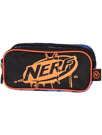 Estuche escolar infantil doble compartimento NERF Playground negro naranja