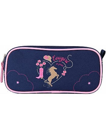 Estuche escolar infantil doble compartimento STALLA BIANCA Cow Girl azul