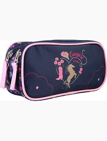 Estuche escolar infantil doble compartimento STALLA BIANCA Cow Girl azul