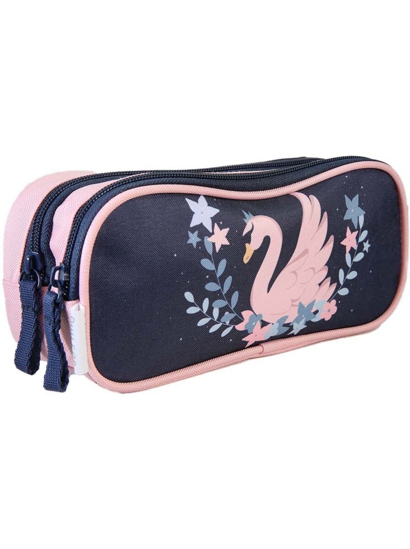 Estuche escolar niña 2 compartimentos PHILEAS Cygne azul rosa Azul marino - Kiabi