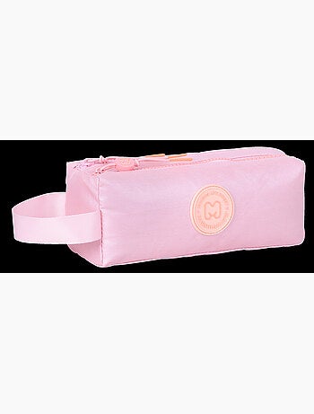 Estuche escolar niña doble compartimento MARSHMALLOW Platinum rosa irisado