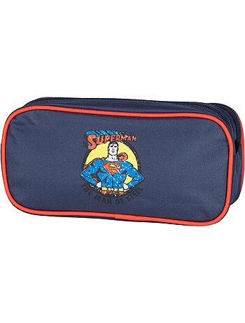 Estuche escolar niño 2 compartimentos SUPERMAN azul marino rojo