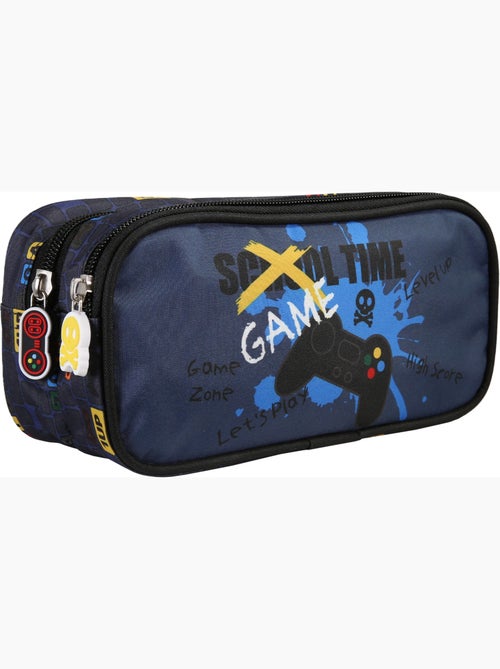 Estuche escolar rectangular 2 compartimentos KIP School Time azul negro - Kiabi