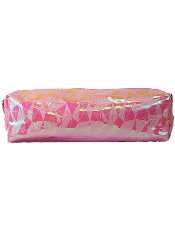 Estuche escolar rectangular niña 1 compartimento rosa holográfico brillante