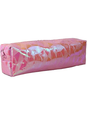 Estuche escolar rectangular niña 1 compartimento rosa holográfico brillante