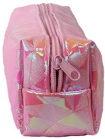 Estuche escolar rectangular niña 1 compartimento rosa holográfico brillante