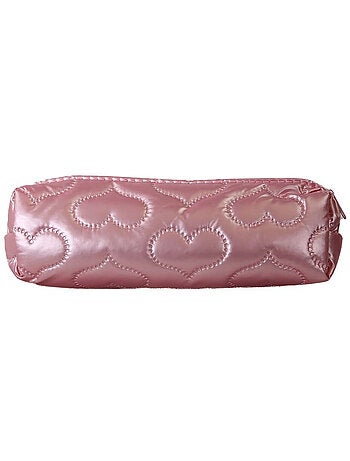 Estuche escolar rectangular niña 1 compartimento rosa motivo corazón